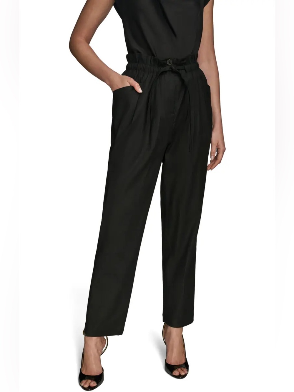 Donna Karan New York | linen blend paperbag waist drawstring pants
